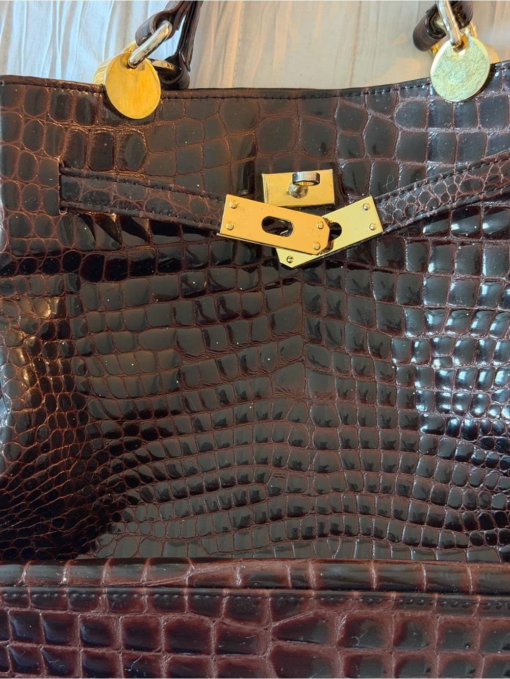 Vintage Jay Herbert New York Glossy Croc-Embossed Leather Kelly Bag - Picture 9 of 10